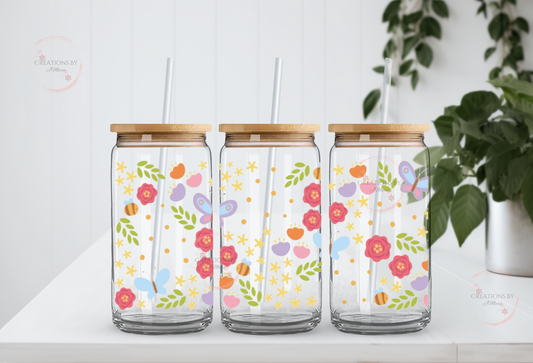 Butterfly Floral 16oz Glass Cup